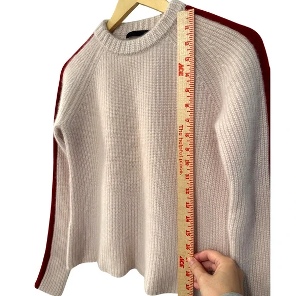 Jenni Kayne XS Iconic 100% Cashmere Fisherman Sweater $425 Light Pink Red Stripe - Picture 8 of 8